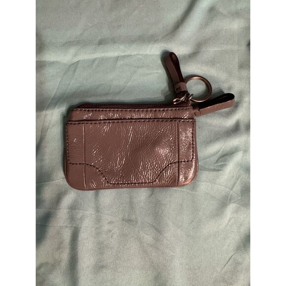 Juicy Couture 100% Leather Coin Purse Wallet Keychain Change Pouch Patent Gray - Picture 2 of 7